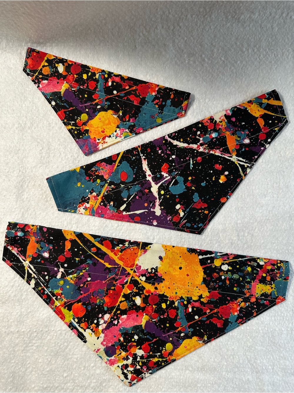 Handmade Pet Multicolor Paint-Splash Critter Cape Bandana Scarf Reversible - Picture 2 of 9